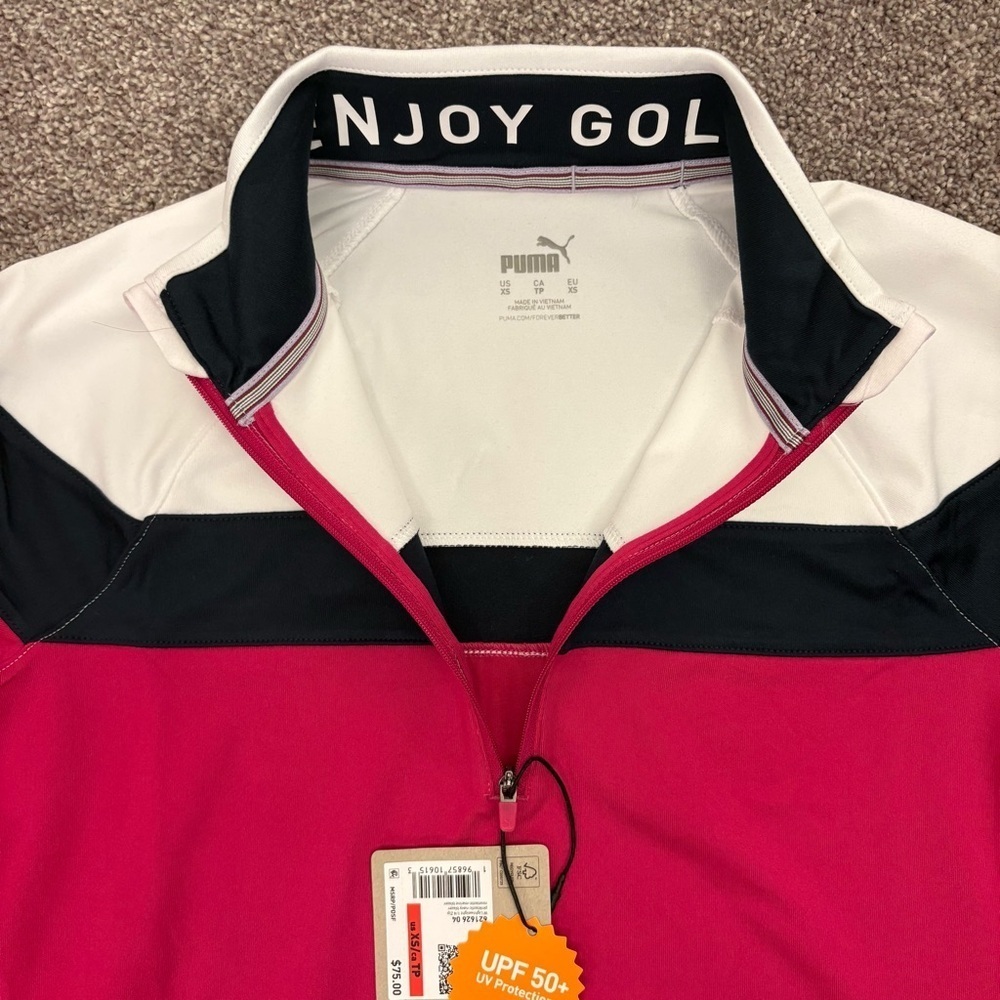 Puma Womens 1/4 Zip Top Size XS Long Sleeves Pink Navy White Golf Jacket NWT $75 - Picture 4 of 16